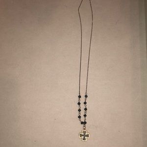 Black onyx bead and vermeil Maltese cross necklace